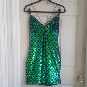 Green iridescent sequin dress